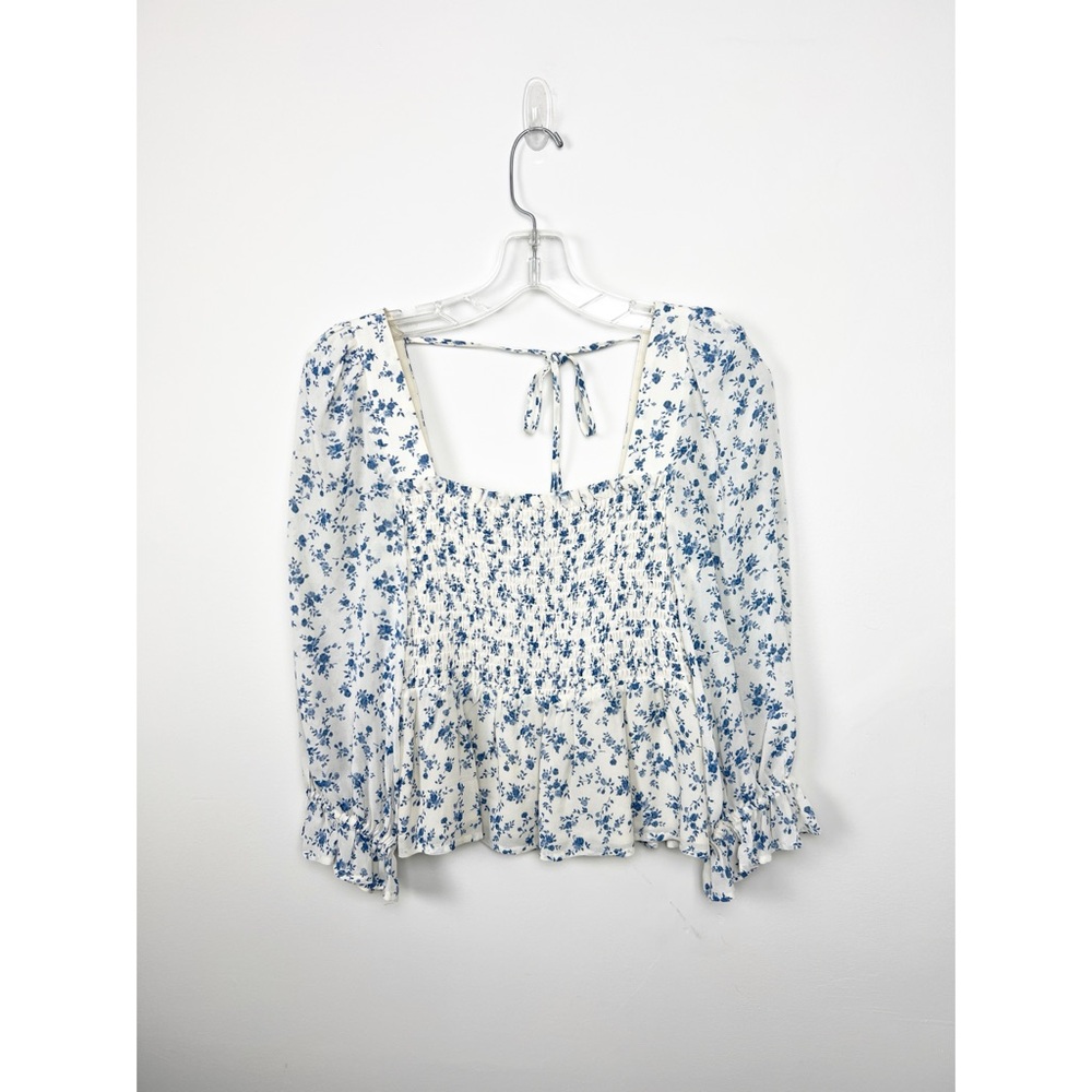Reformation White and Blue Floral Braelyn Blouse Top S - Picture 2 of 9